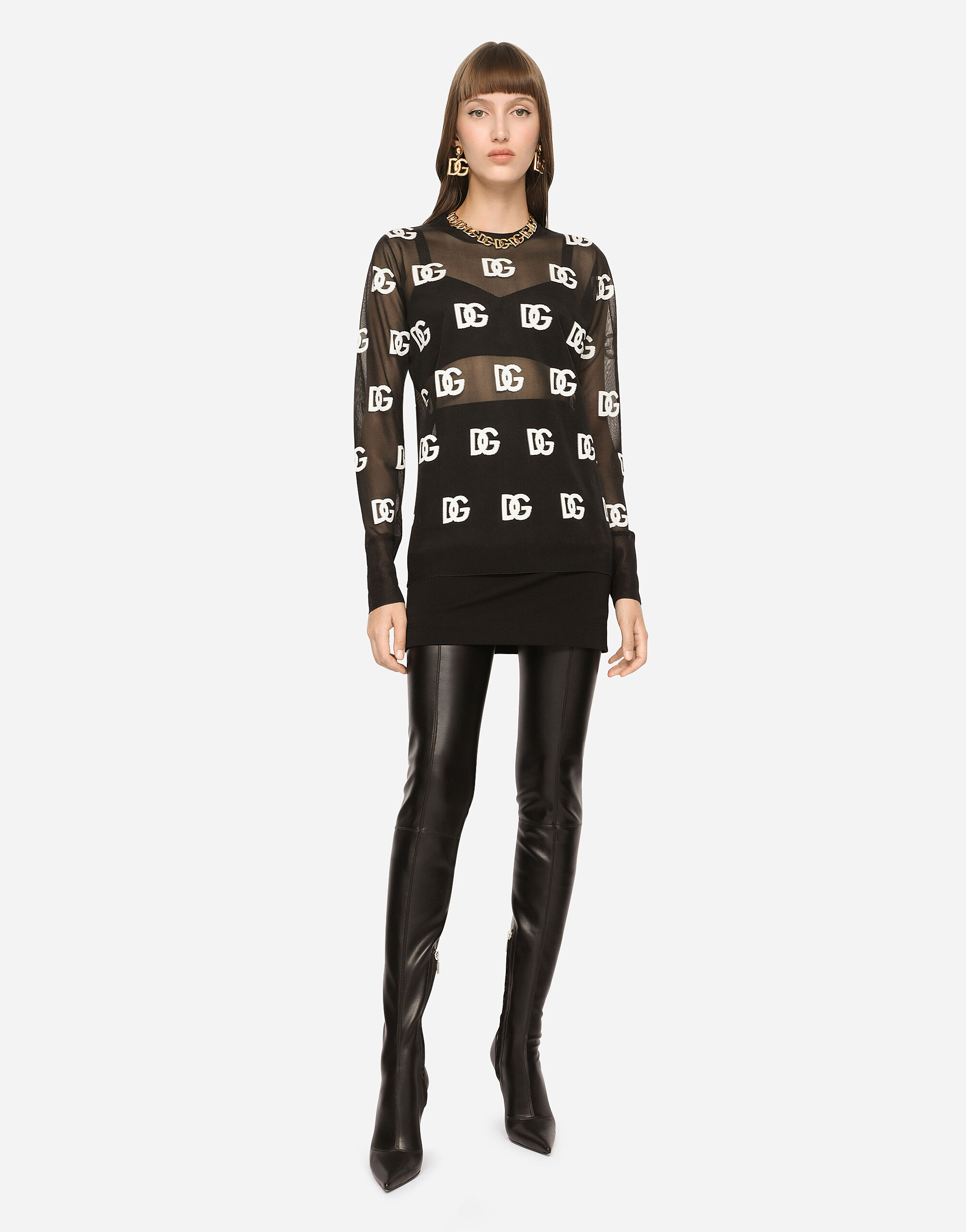 Sheer sweater with all-over DG logo in Multicolor for