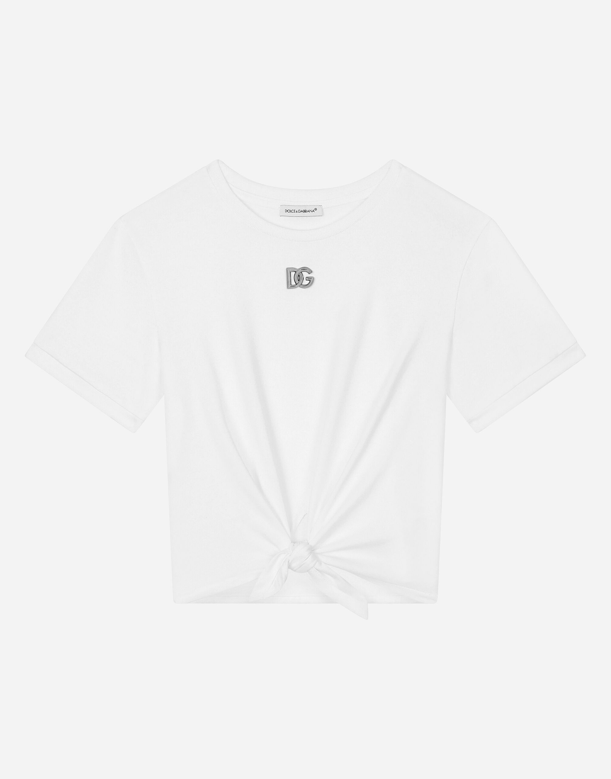 Dolce & Gabbana Jersey T-shirt with metal DG logo White DA5111A3444