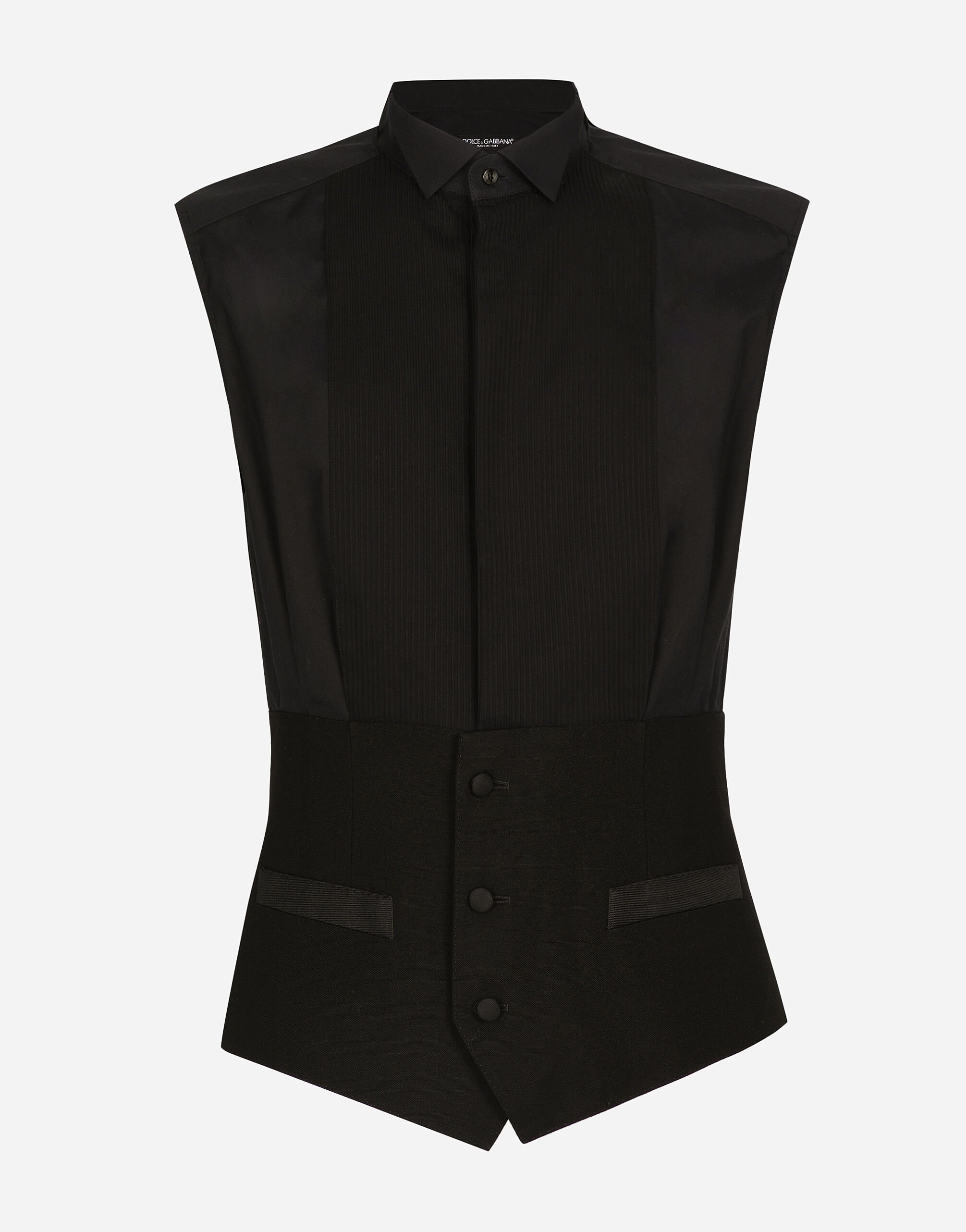 ${brand} Sleeveless cotton tuxedo shirt ${colorDescription} ${masterID}