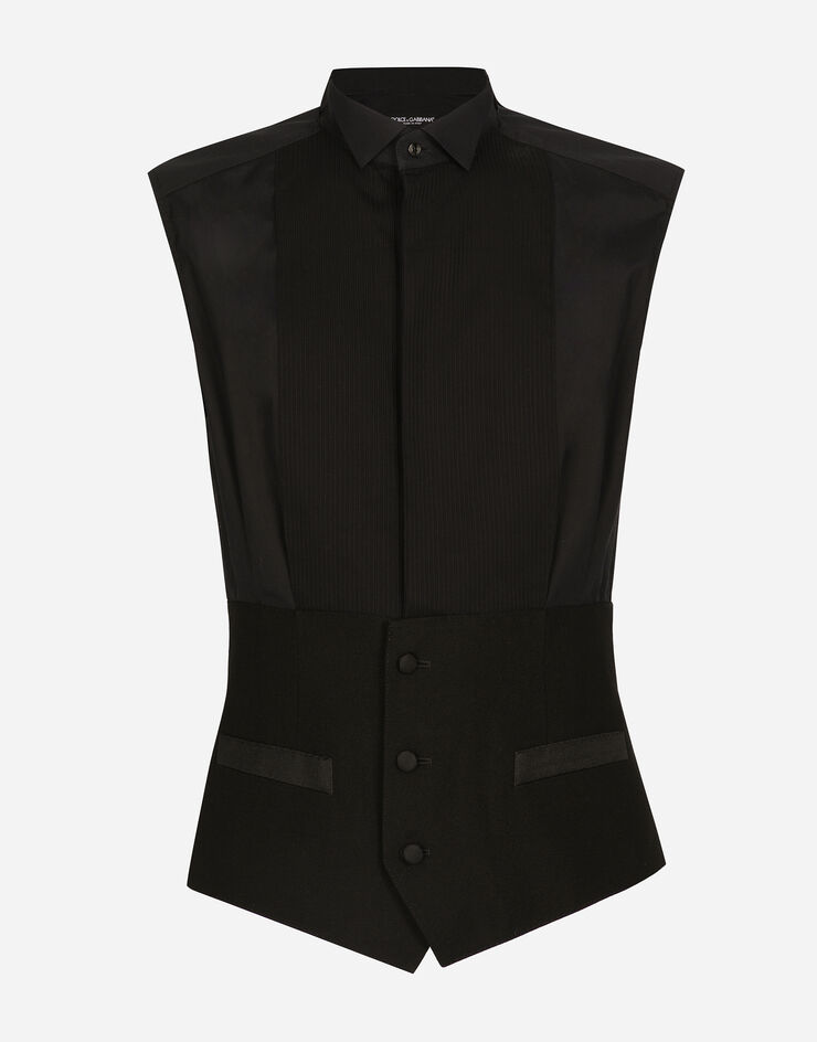 Dolce & Gabbana Camicia tuxedo smanicata in cotone Nero G5MK8TGI677