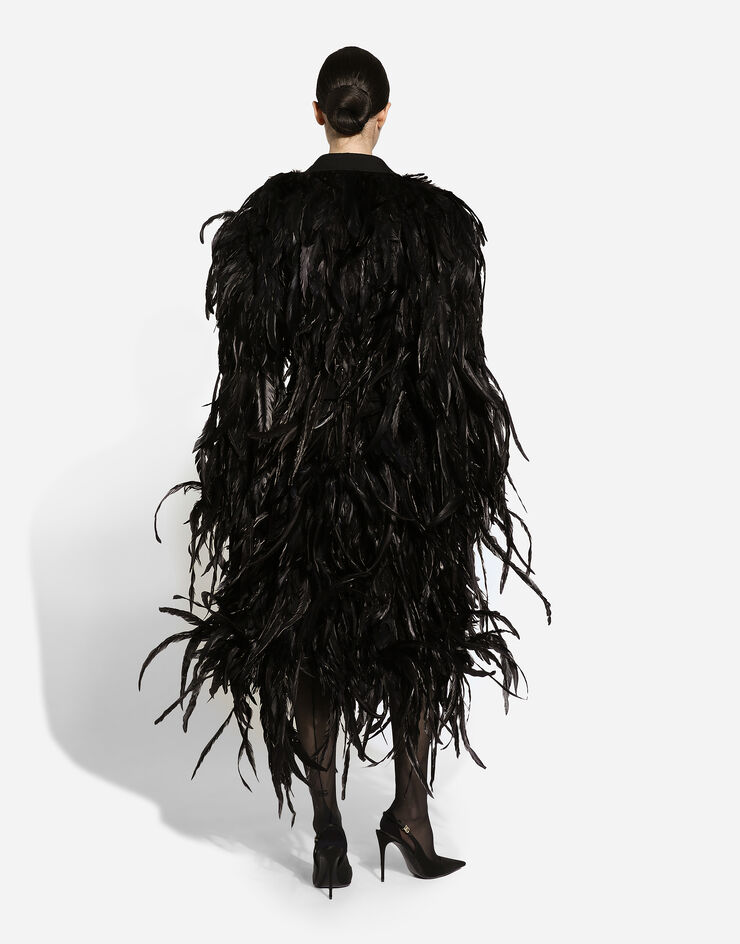 Dolce & Gabbana Wool gabardine coat with all-over rooster feather embellishment Black F0W2GZGDCRQ