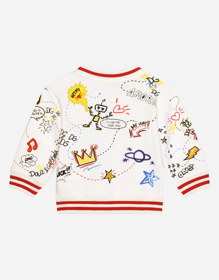 Dolce & Gabbana Round-neck jersey sweatshirt with DG design print and patches Multicolor L1JWDOII7FB