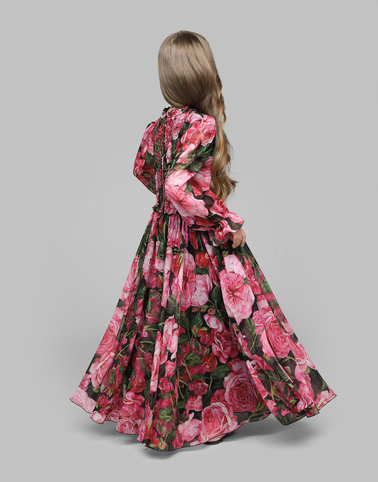 Dolce & Gabbana Kleid aus Georgette mit Rosenprint auf schwarzem Grund Drucken L54DA5IS1WE