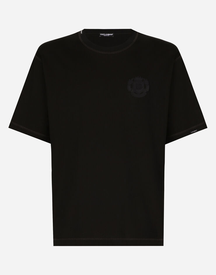 Dolce & Gabbana Cotton T-shirt with logo embroidery Black G8PN9ZG7NYJ