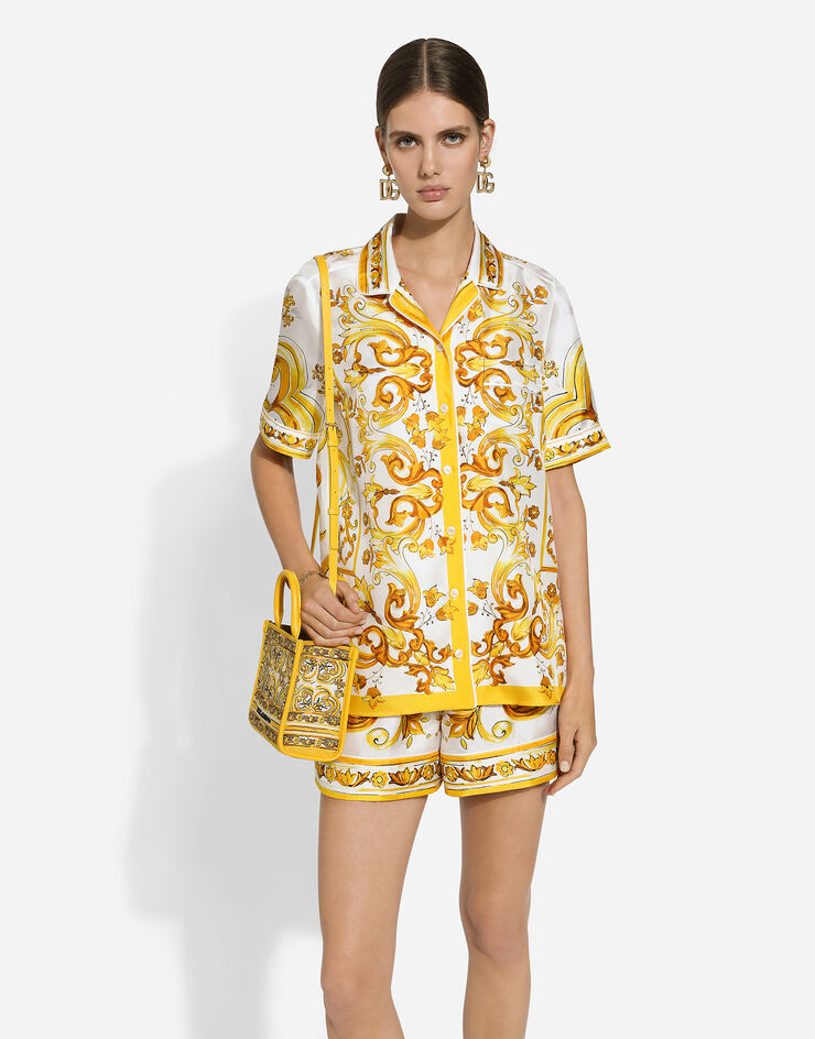 Dolce & Gabbana Camicia maniche corte in twill di seta stampa Maiolica Stampa F5S02THI1TK