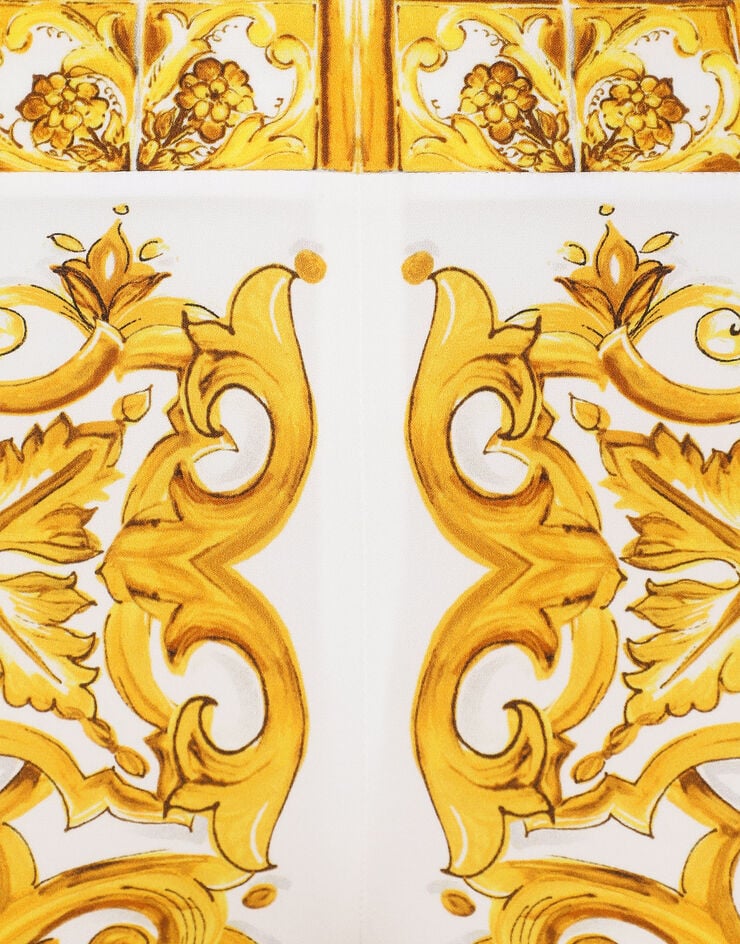 Dolce & Gabbana Trompetenhose aus Seidencharmeuse Majolika-Print Drucken FTAG7THPABP