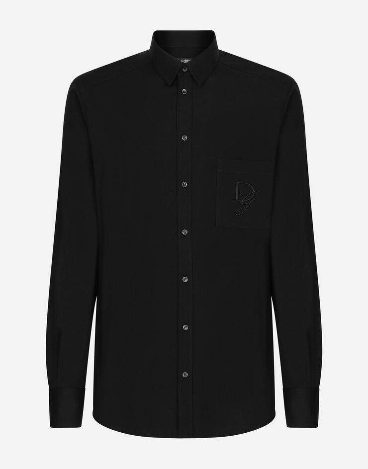 Dolce & Gabbana Camisa de algodón con DG bordado Negro G5ML0ZFU5EW