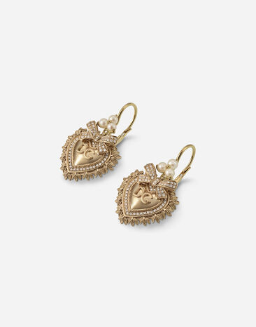 Dolce & Gabbana Devotion earrings in yellow gold with diamonds and pearls Yellow Gold WELD2GWDPY1