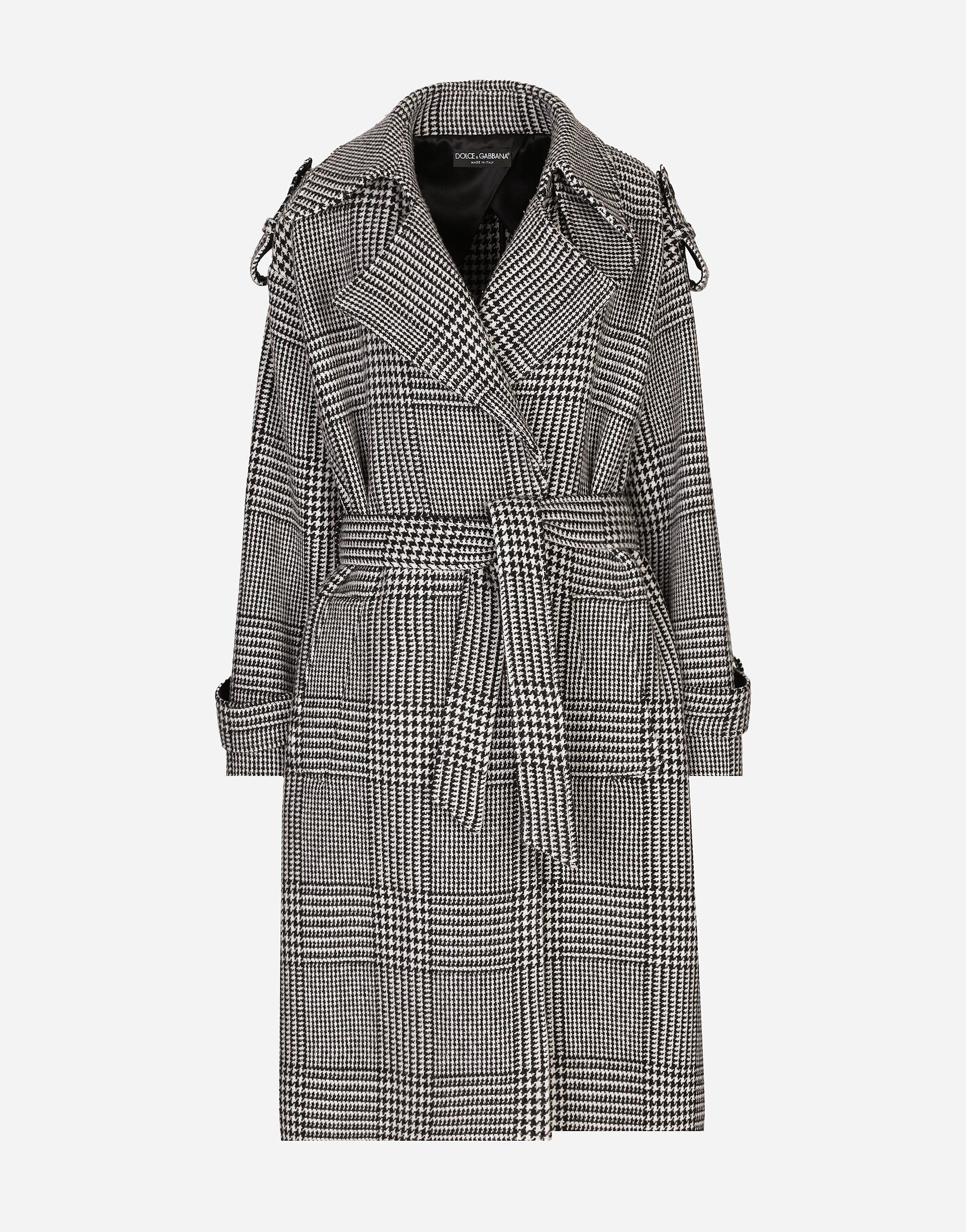 ${brand} Houndstooth check wool trench coat ${colorDescription} ${masterID}