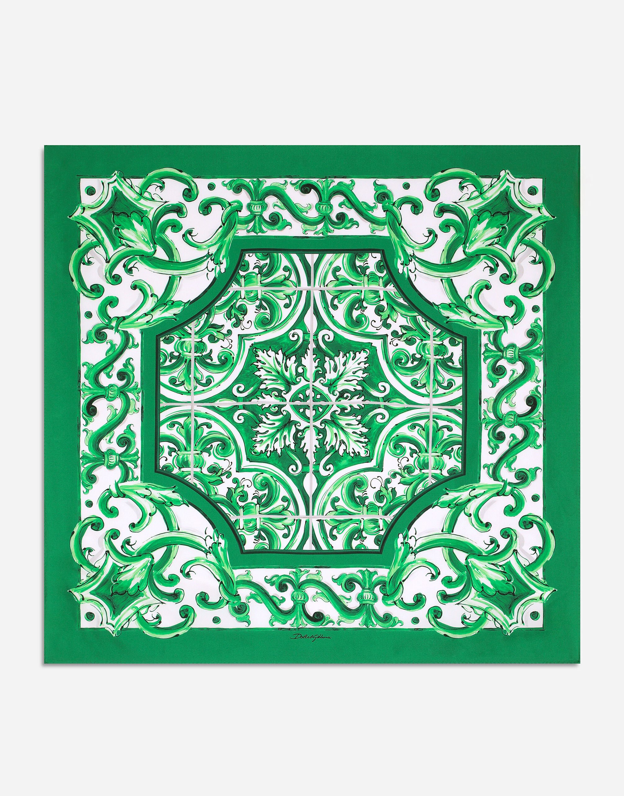 Dolce & Gabbana Bandana 70x70 in seta stampa maiolica Verde GH895AHUMOH