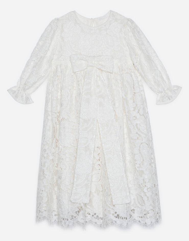 Long-sleeved galloon lace dress in White for