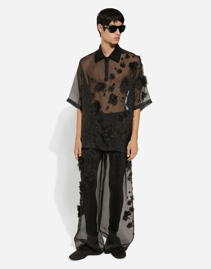 Dolce & Gabbana Silk organza jogging pants with embroidery Black GP05XZFU1ID