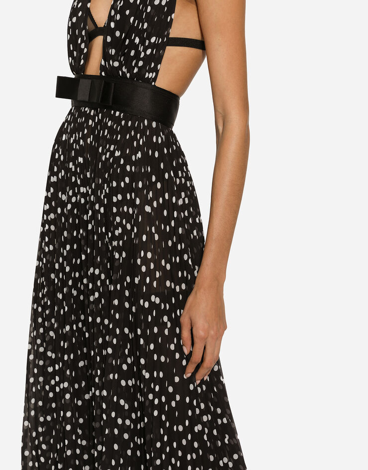 Dolce & Gabbana Tief ausgeschnittenes Longuette-Kleid aus Chiffon Punkteprint Drucken F6JFKTFSMQ7