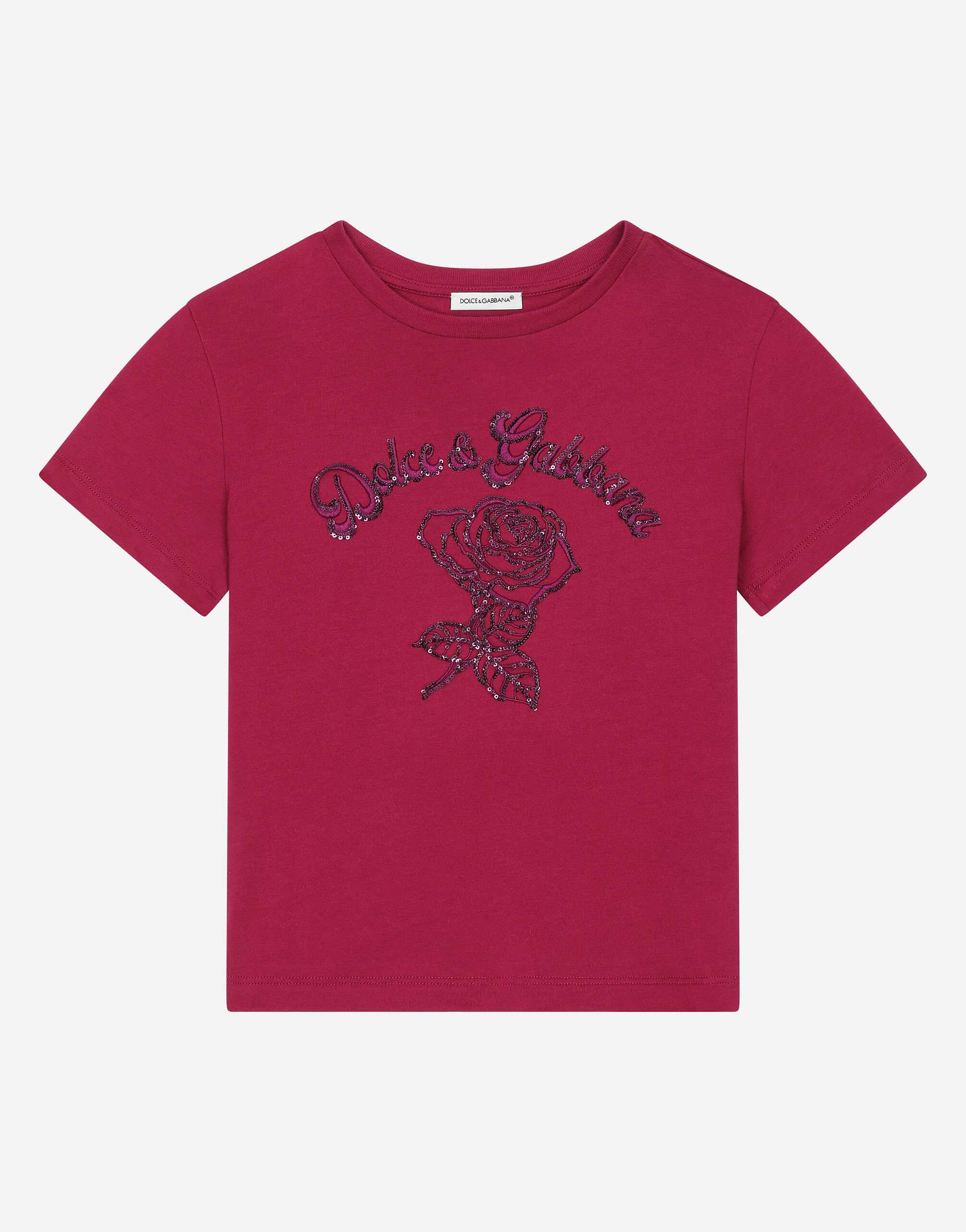 ${brand} Jersey-T-Shirt mit Dolce&Gabbana-Logo und Rose ${colorDescription} ${masterID}