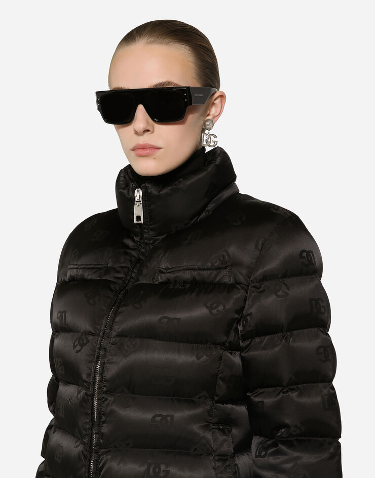 Dolce & Gabbana Padded satin jacquard down jacket with all-over DG logo Black F9R88TFJSCE