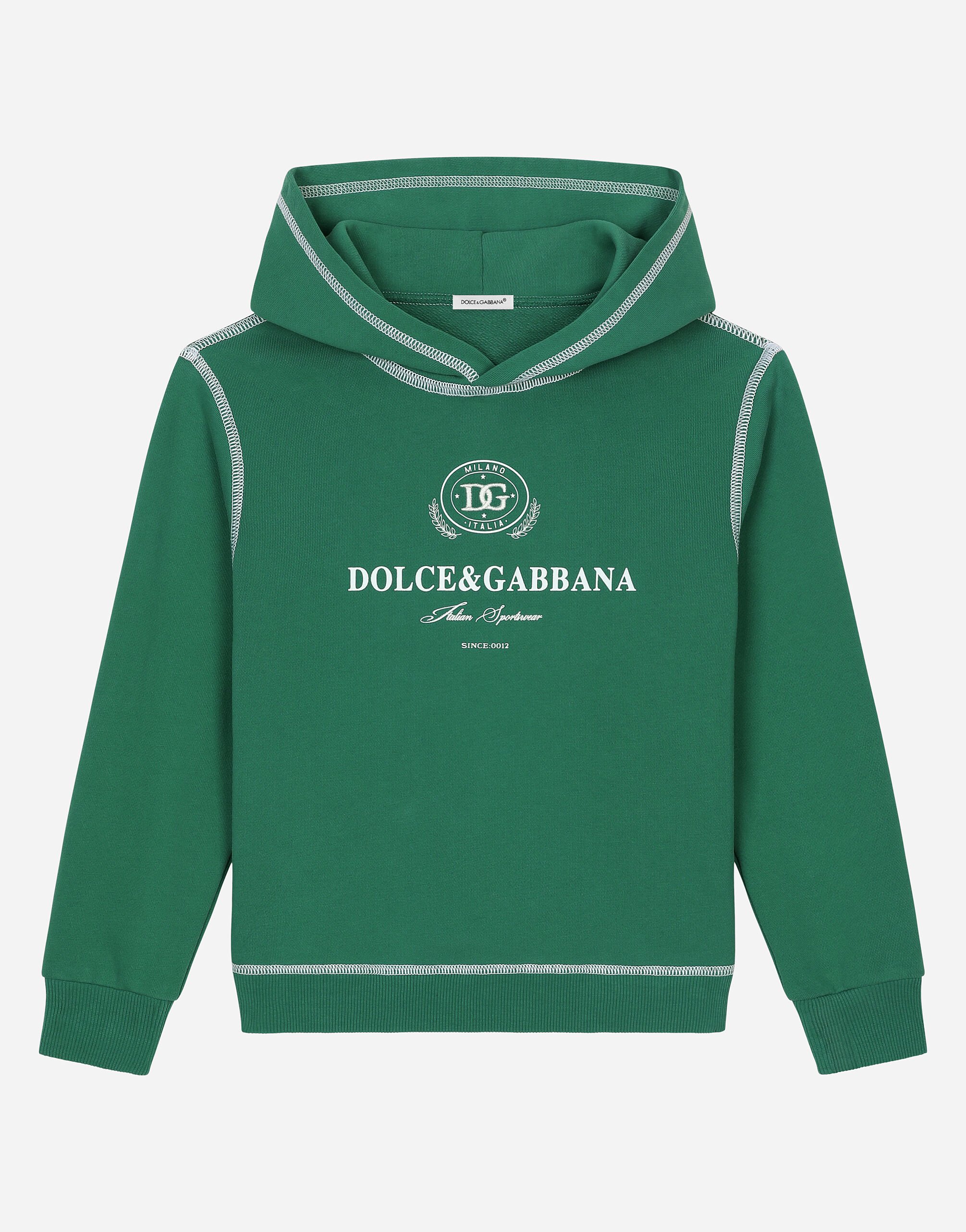 Dolce & Gabbana Felpa con cappuccio in jersey con cuciture a contrasto e logo Dolce&Gabbana Stampa L4JTHVII7ED