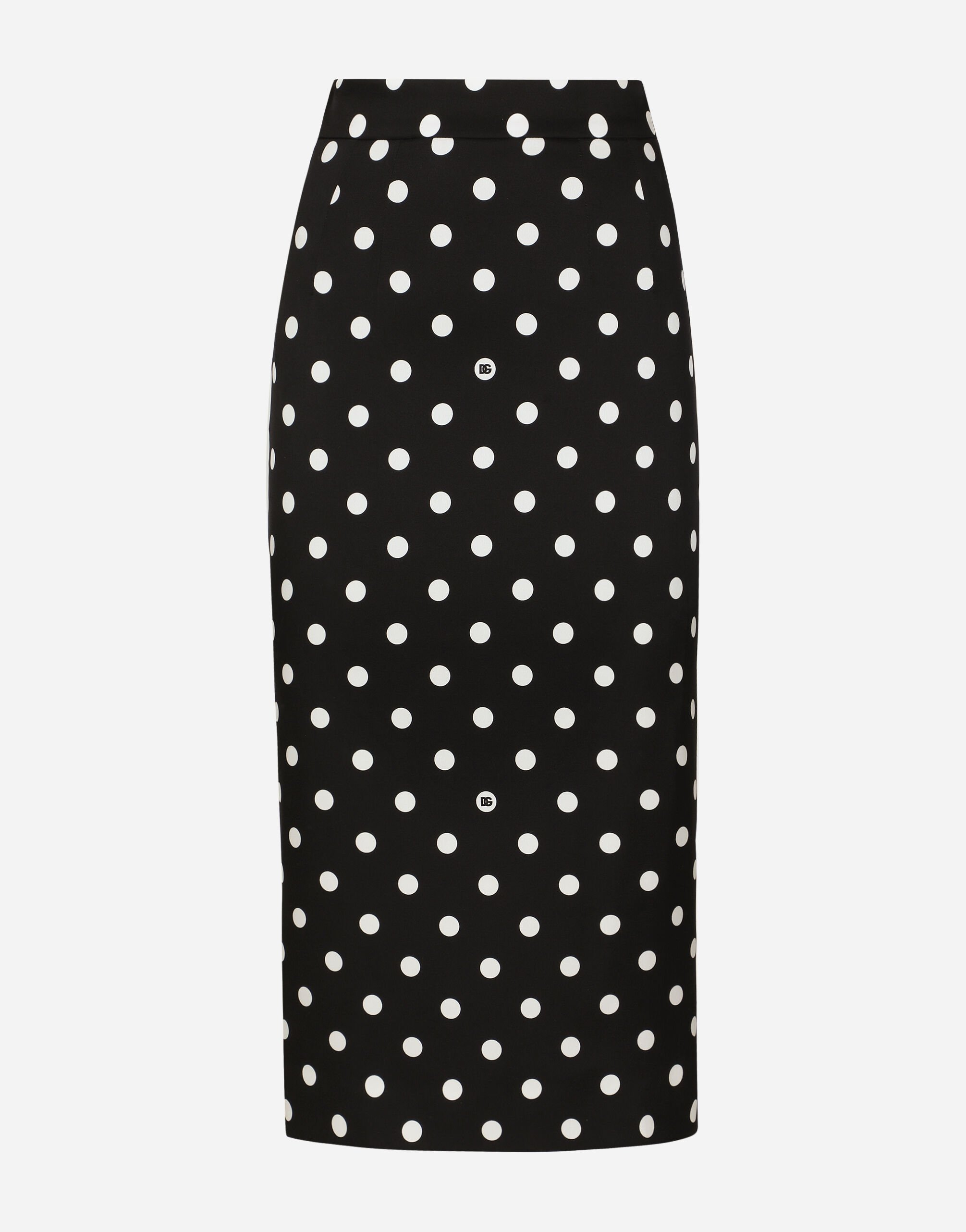 Dolce & Gabbana Charmeuse calf-length pencil skirt with polka-dot print White F4CVRZFG6AD