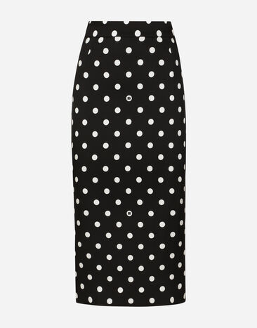 Dolce & Gabbana Charmeuse calf-length pencil skirt with polka-dot print Print F6AX5TFSFNR