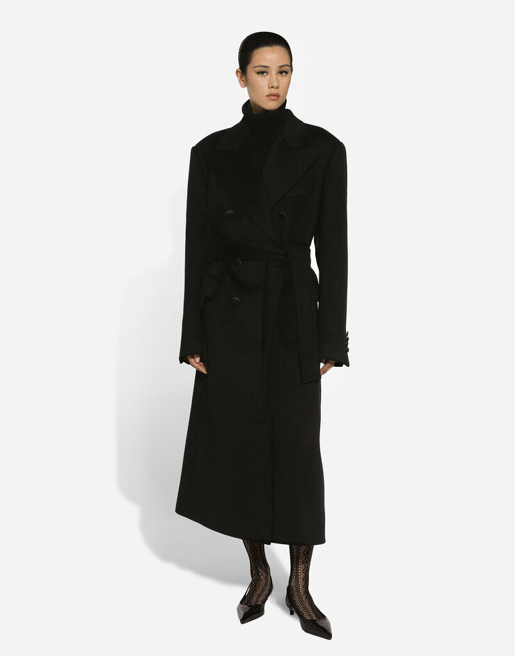 Dolce & Gabbana Cappotto doppiopetto con cintura in panno di cashmere Nero F0E2QTFU292