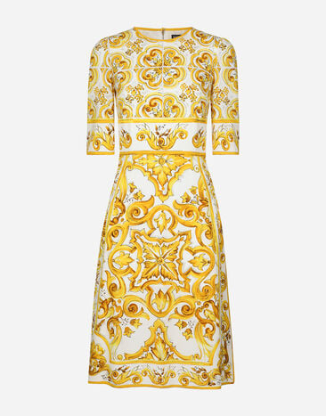 Dolce & Gabbana Платье миди из шелкового шармеза с принтом майолики Отпечатки F6ADLTHH5A0