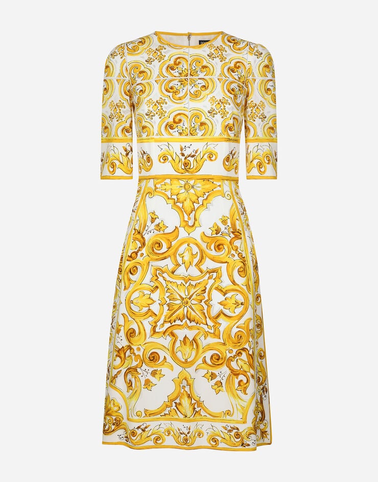Dolce & Gabbana Платье миди из шелкового шармеза с принтом майолики Отпечатки F6ADSTHPABL