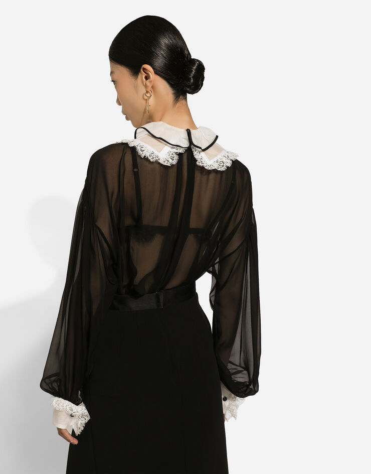 Dolce & Gabbana Bluse aus Chiffon mit Plastron und Manschetten aus Organza Black F5S17TFU1AT