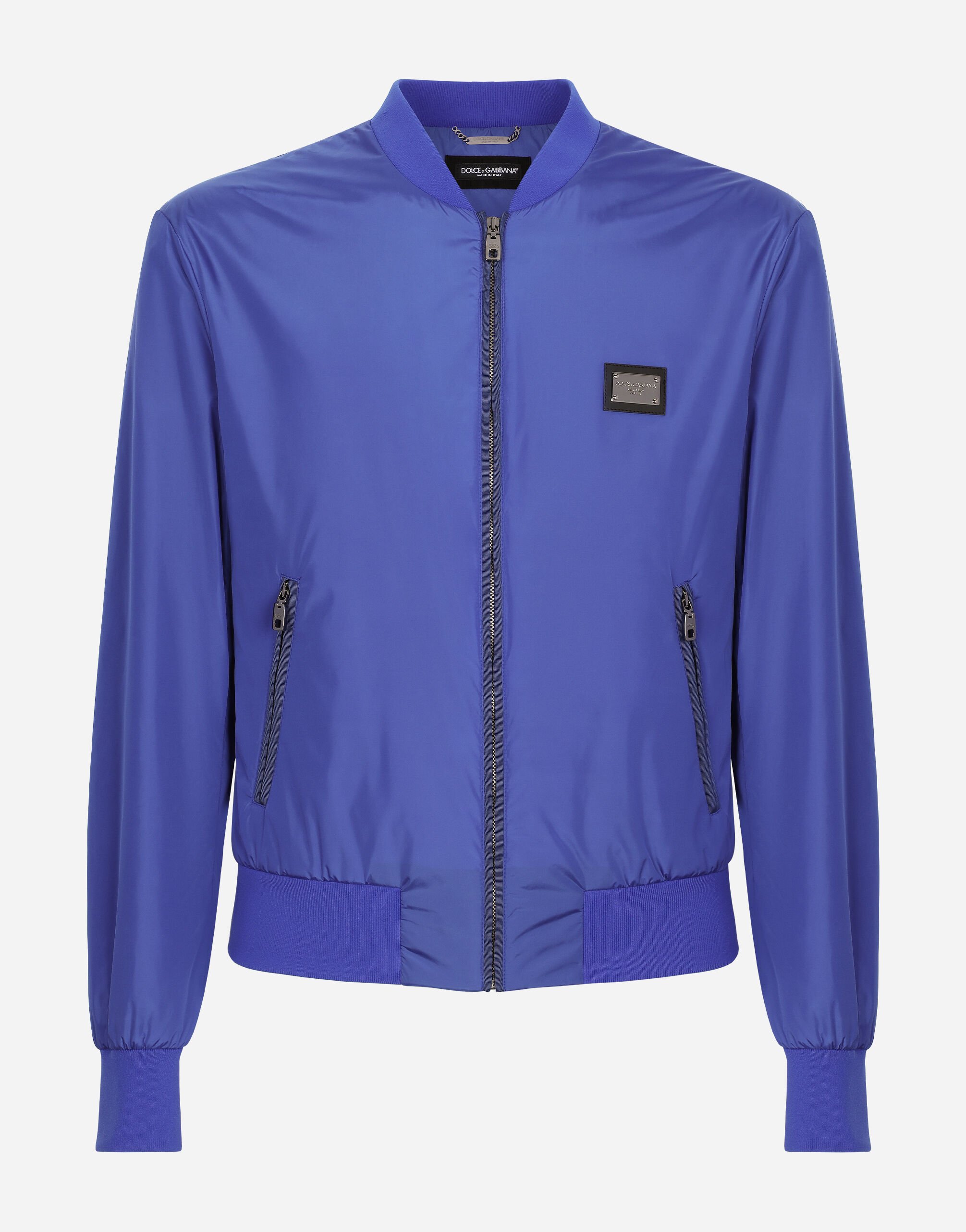 Nylon jacket with branded tag in Blue for | Dolce&Gabbana® US