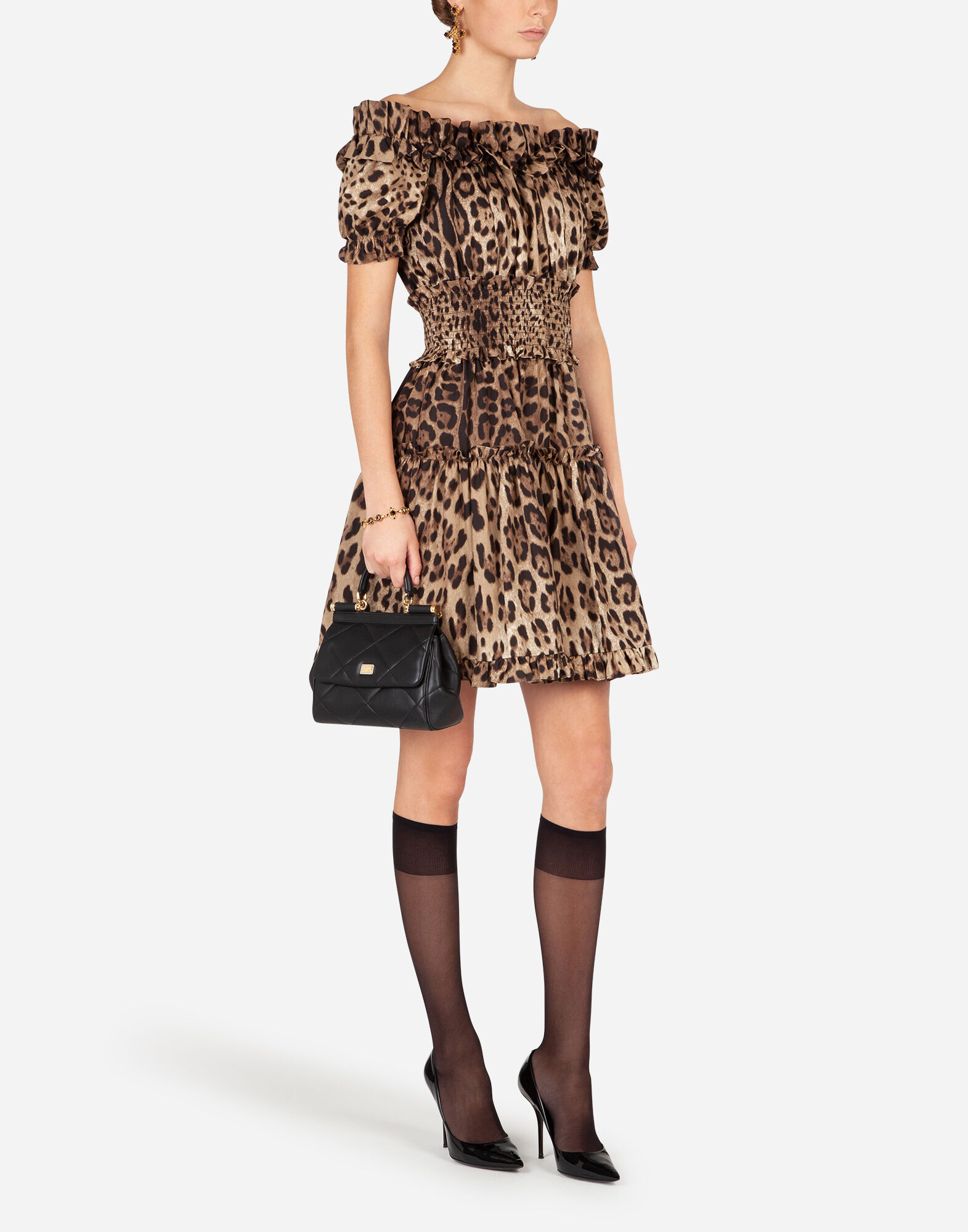 Dolce & Gabbana Short leopard-print poplin dress female Multicolor