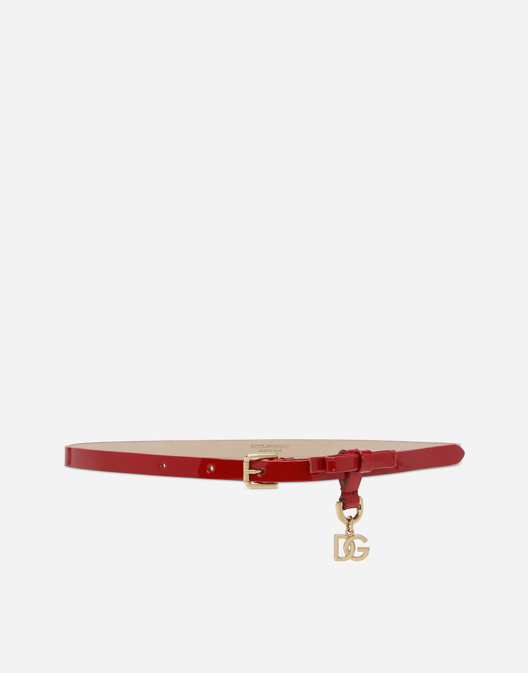 ${brand} Patent leather belt with bow and DG logo ${colorDescription} ${masterID}