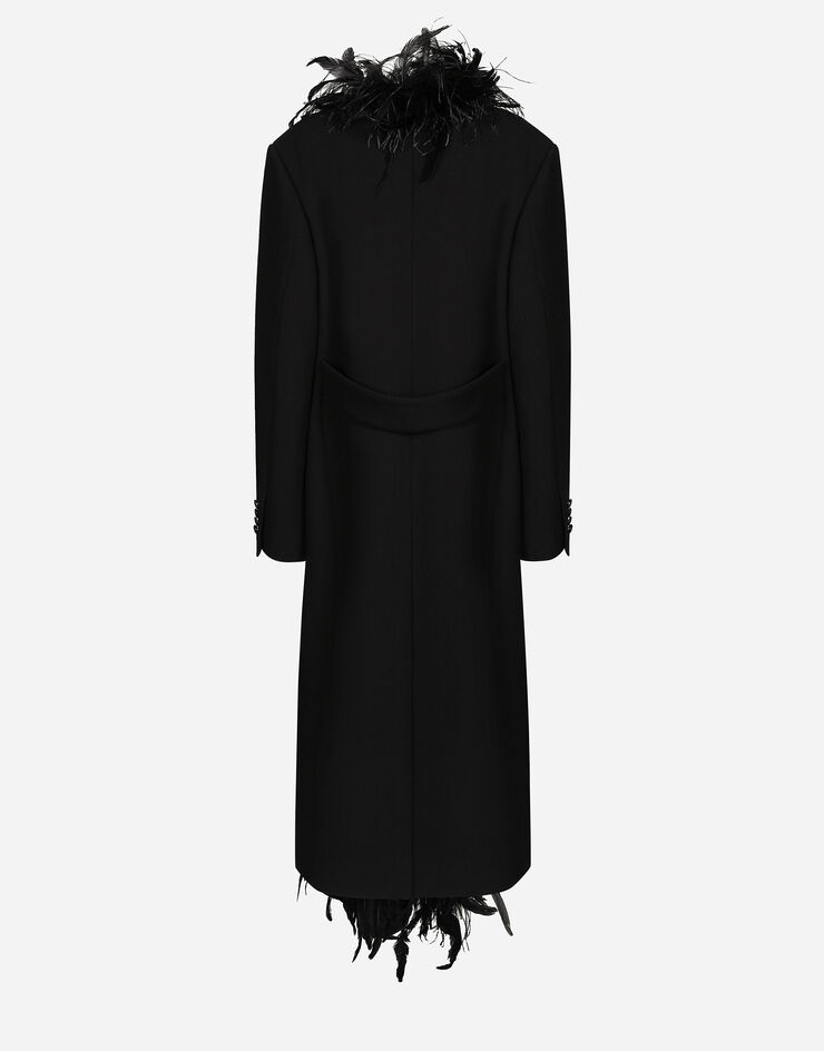 Dolce & Gabbana Manteau croisé en crêpe de laine avec ceinture et plumes de coq appliquées Noir F0G1DTFUBCI