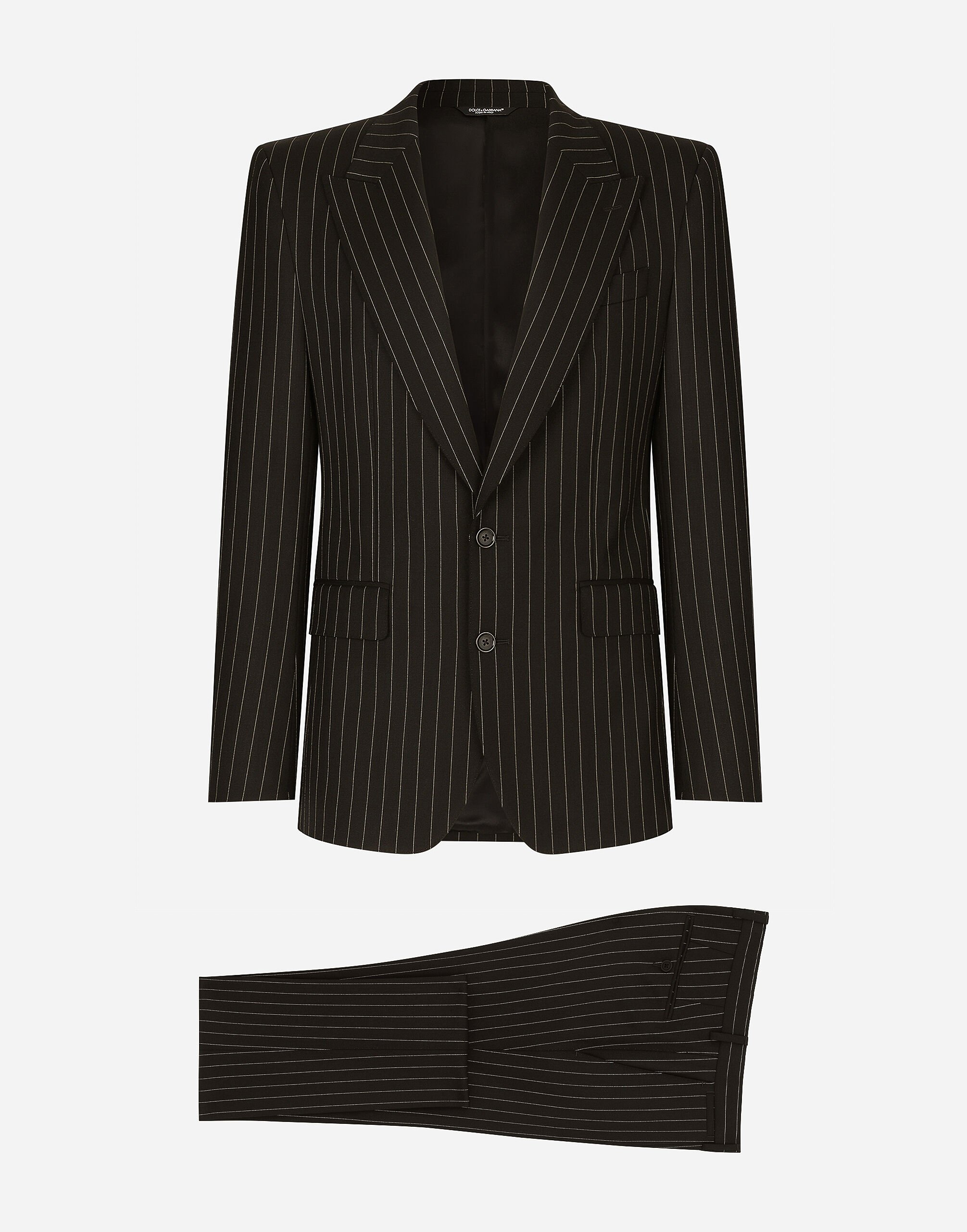Dolce & Gabbana Sicilia 细条纹弹力羊毛单排扣西装套装 黑 G2RQ2TGF815