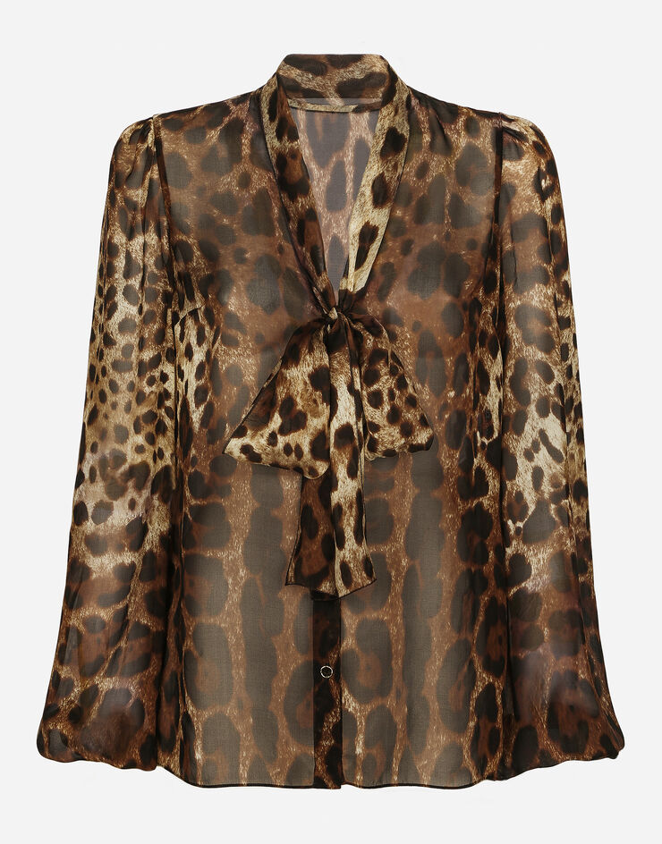 Dolce&Gabbana Рубашка из шифона с леопардовым принтом и воротником-лентой леопардовым принтом F5N70TIS1MN
