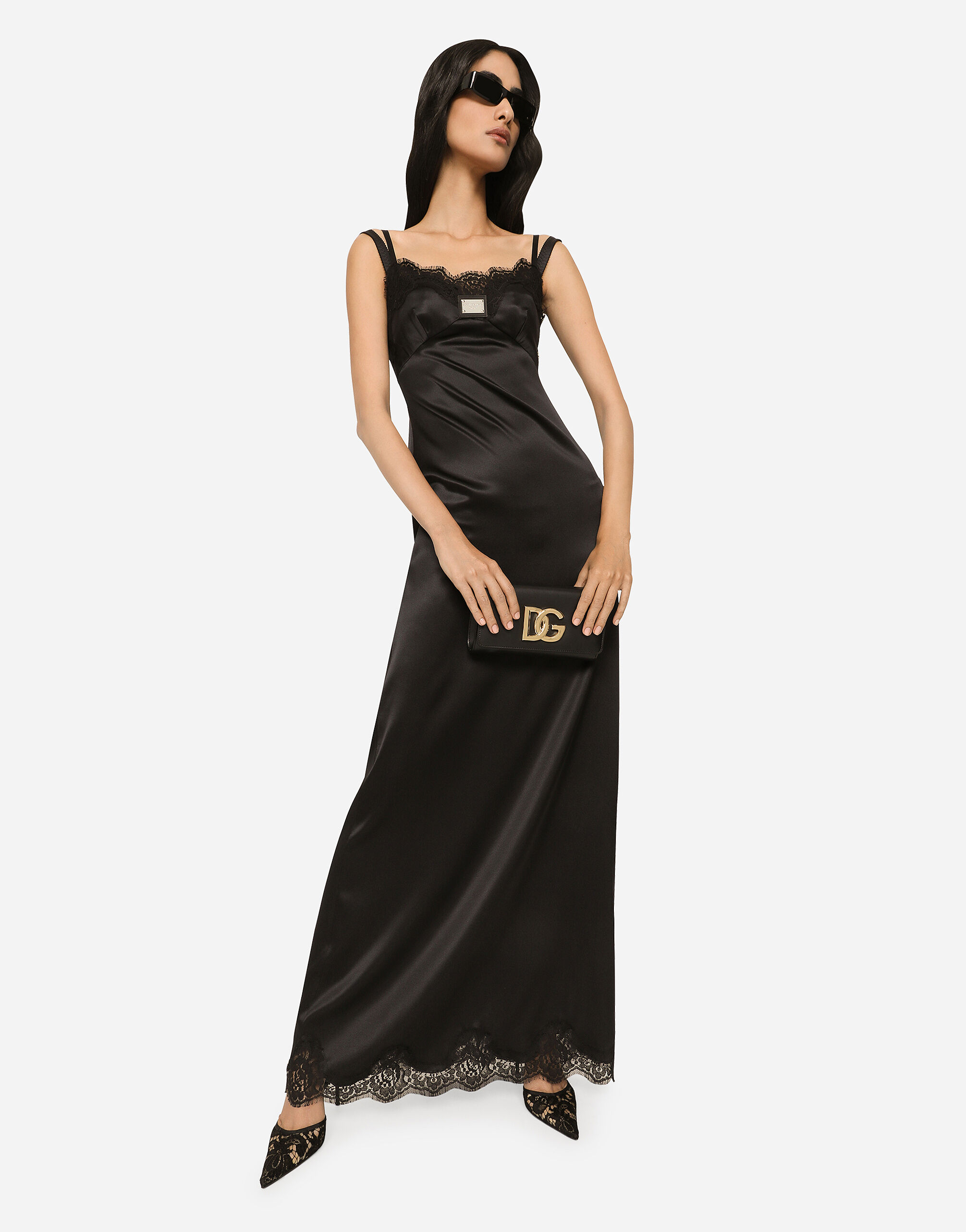 ブラックのウィメンズ Long satin slip dress with the Dolce&Gabbana 