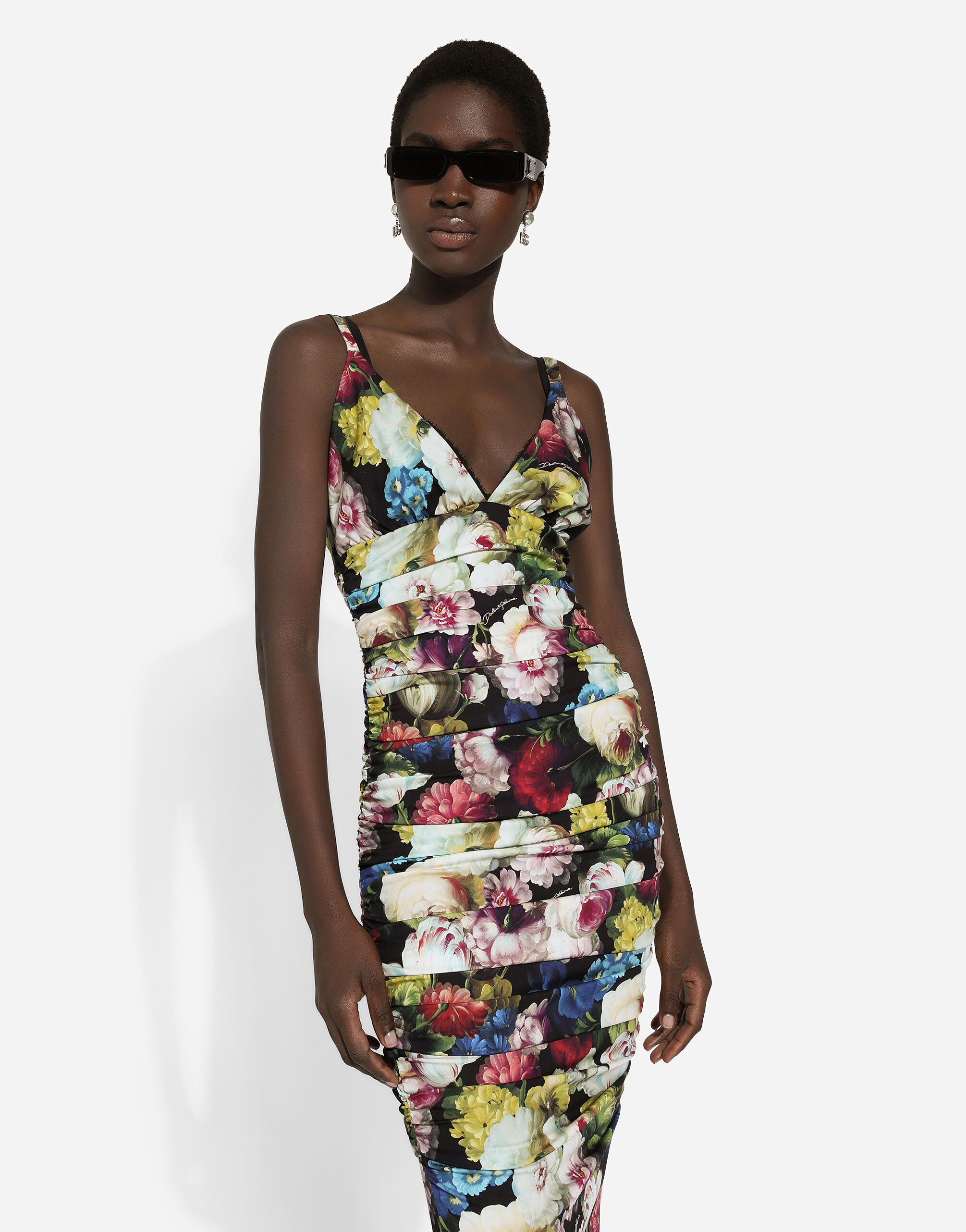 Charmeuse slip dress with nocturnal flower print