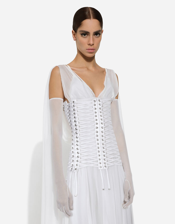 Dolce & Gabbana Vestido largo con detalles estilo corsé de chifón Blanco F6JEPTGDCF2