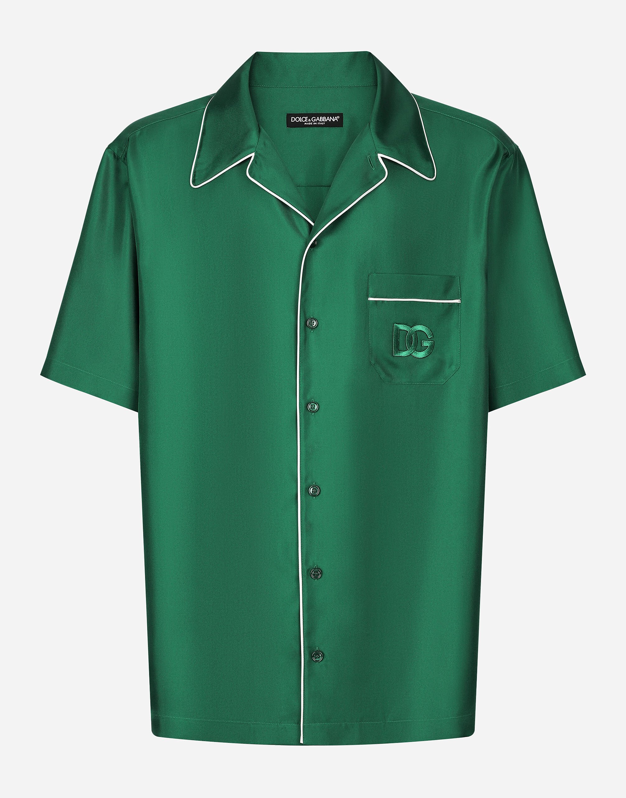 Dolce & Gabbana Silk twill shirt with DG embroidery Green BM2335AG182