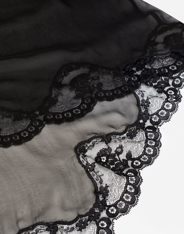 Dolce&Gabbana Langes Kleid aus Seidenchiffon und Oberteil aus Spitze Schwarz F6DKITFU1AT