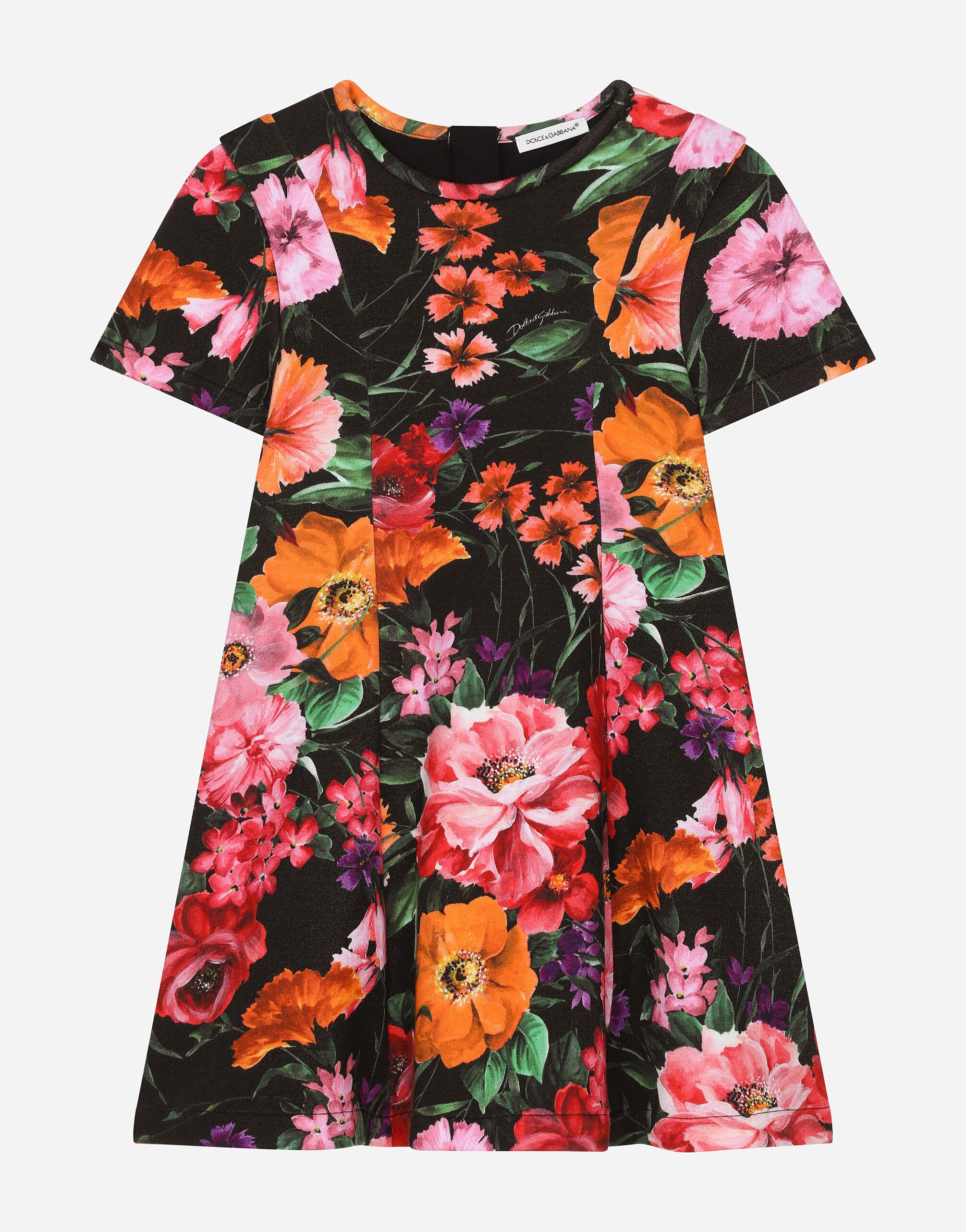 ${brand} Robe en néoprène avec un imprimé fleurs sur une base noire ${colorDescription} ${masterID}