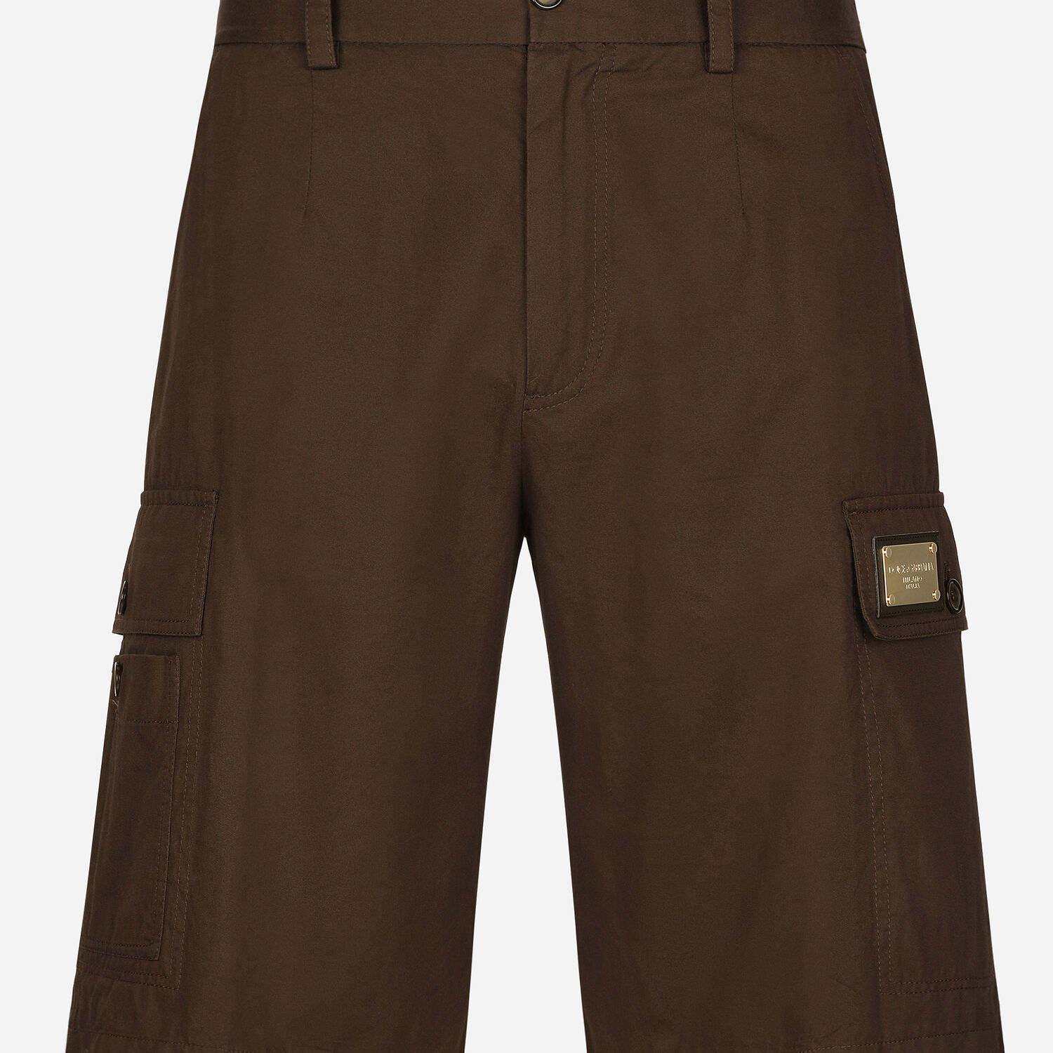 Cotton gabardine cargo Bermuda in brand for shorts plate | with Brown Dolce&Gabbana® US