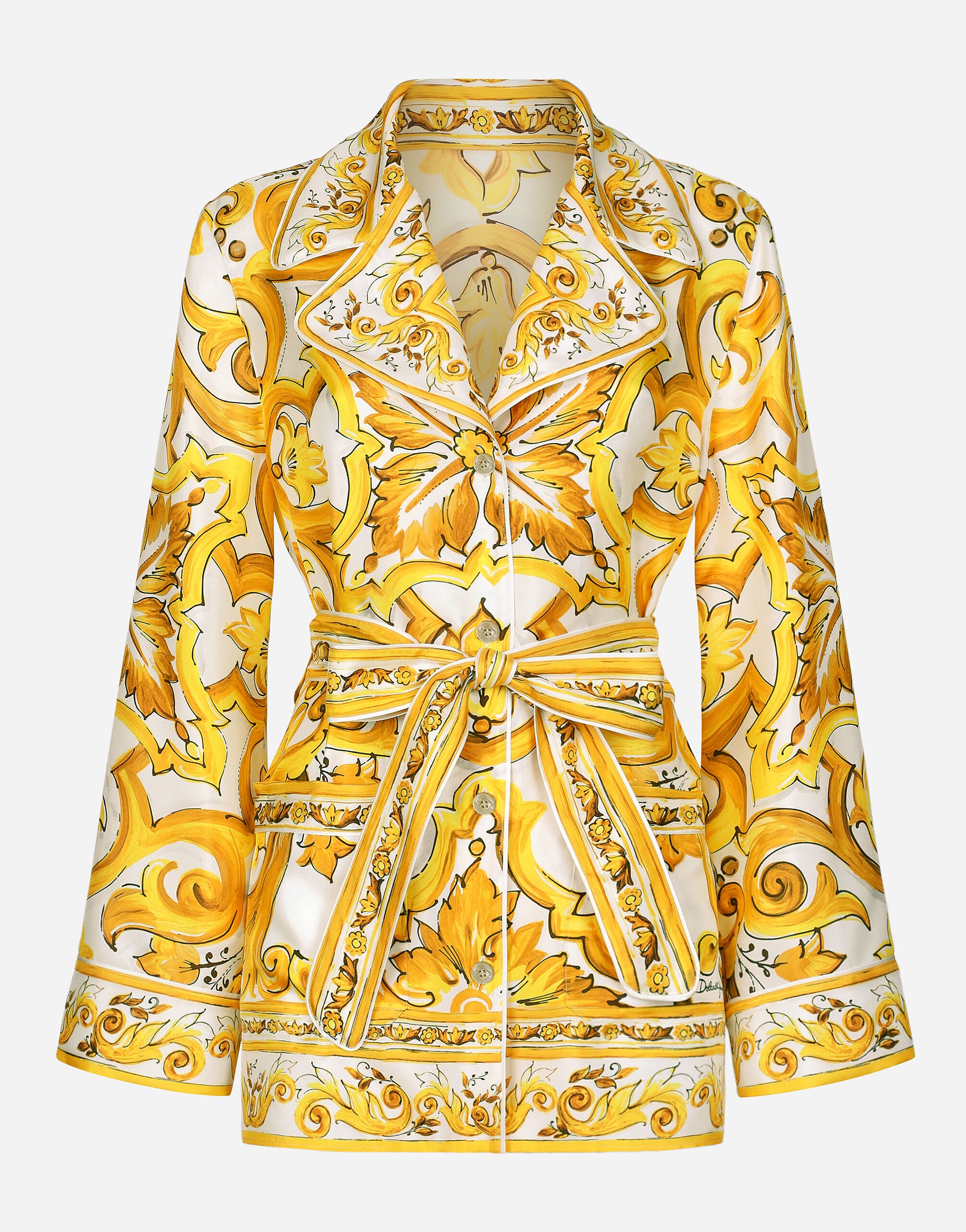 Dolce & Gabbana Silk twill pajama shirt with majolica print White F7AB4ZGDCKB