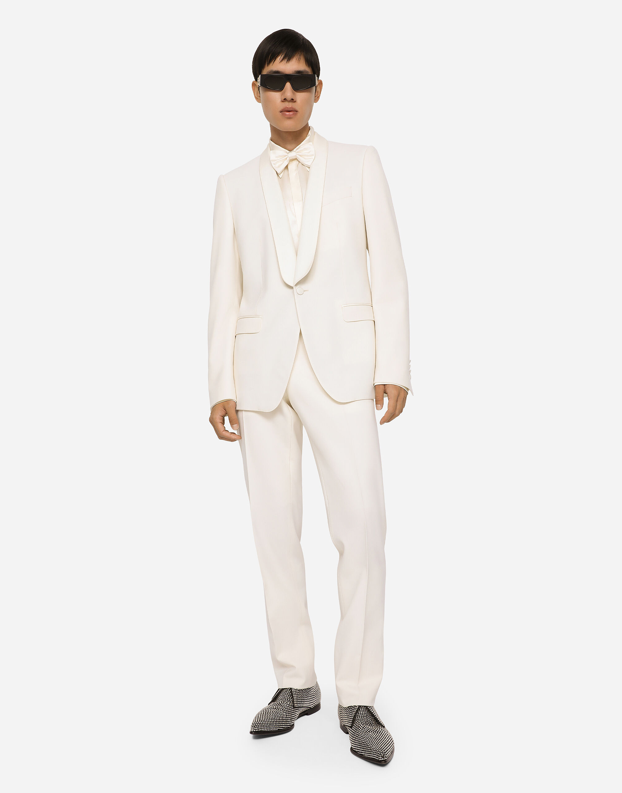 Stretch wool tuxedo pants in White for Men | Dolce&Gabbana®