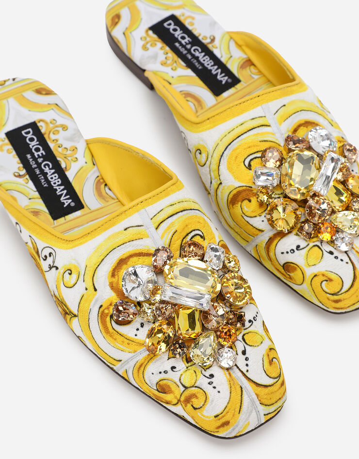 Dolce & Gabbana Majolica-print brocade mules with embroidery Yellow CI0176AB826