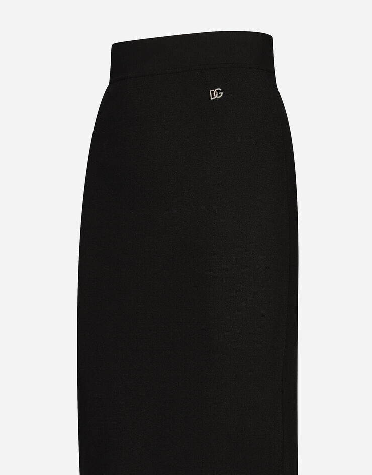 Dolce & Gabbana Stretch viscose knit pencil skirt with DG logo Black FXO10TJFMEX