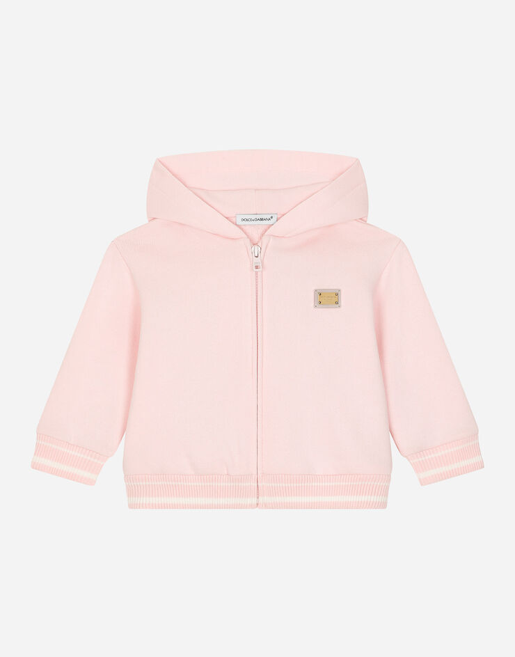 Dolce & Gabbana Sweat-shirt en jersey avec capuche et plaquette à logo Rose L2JW9XG7N2V