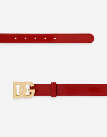 Dolce & Gabbana Cinturón en piel de becerro brillante con logotipo DG Rojo BE1447A1037