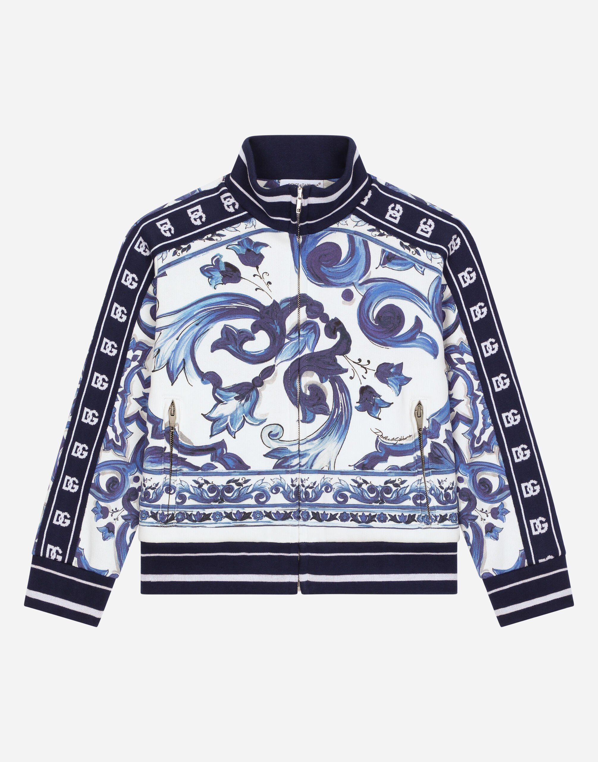 Dolce & Gabbana Zip-up jersey sweatshirt with majolica print Multicolor L53DE7G7EY0