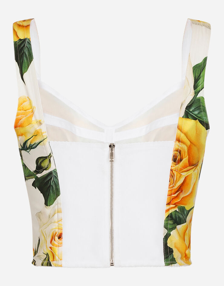 Yellow Cotton Moss Printed & Embroidered Corset Top Design by