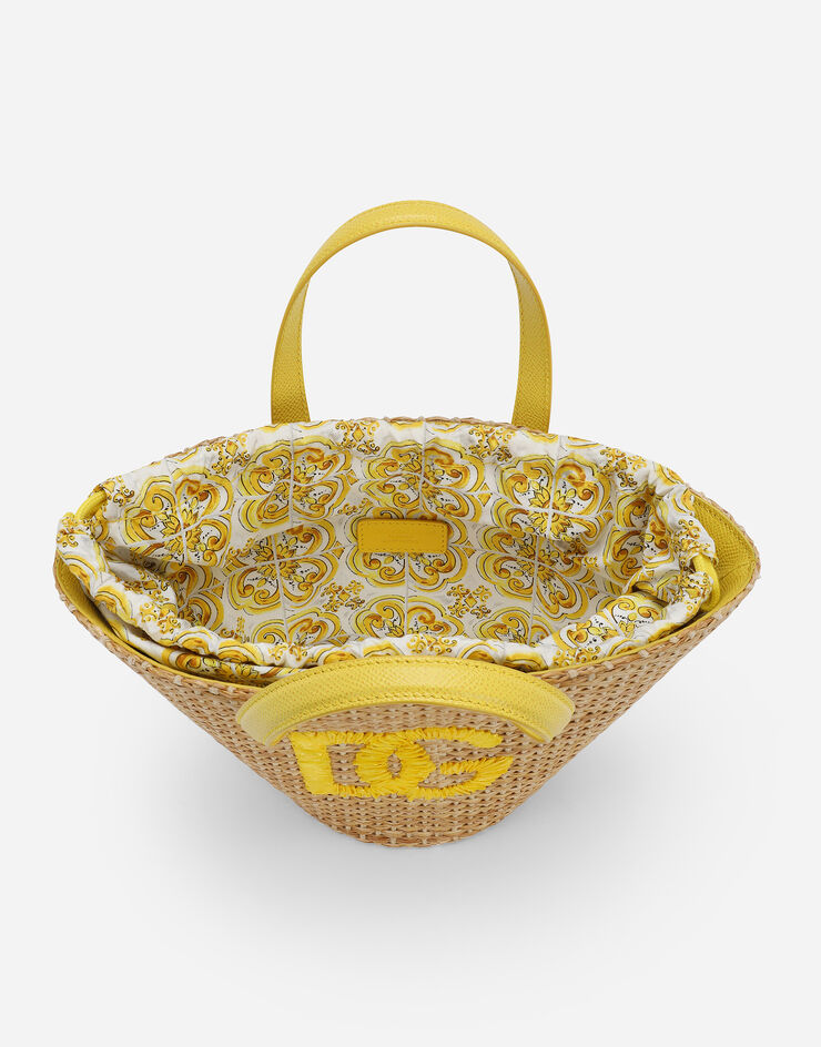 Dolce & Gabbana Straw basket with DG logo Yellow EB0249AB018