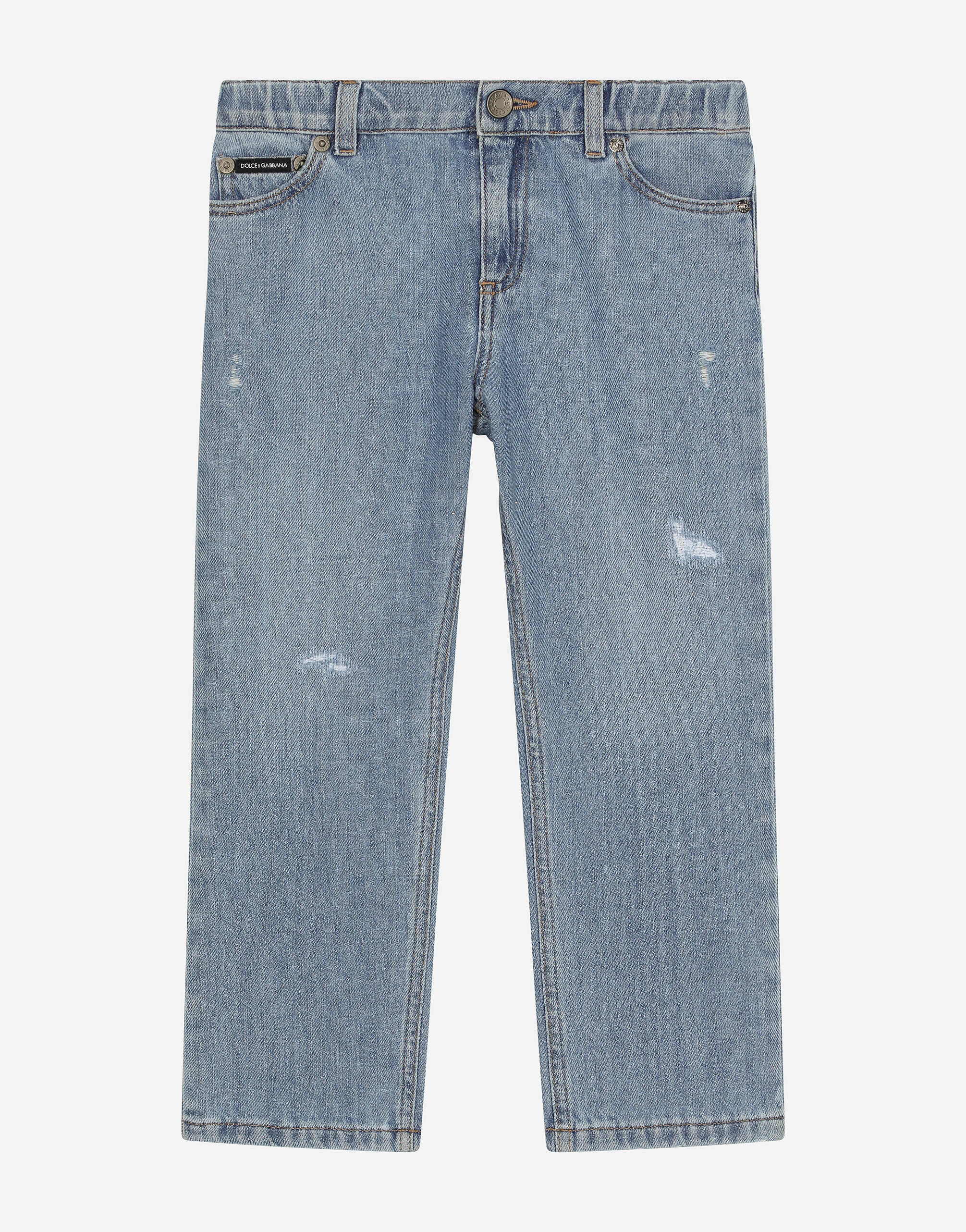 Dolce & Gabbana 5-pocket denim jeans with branded tag Print L4JQT4II7EF