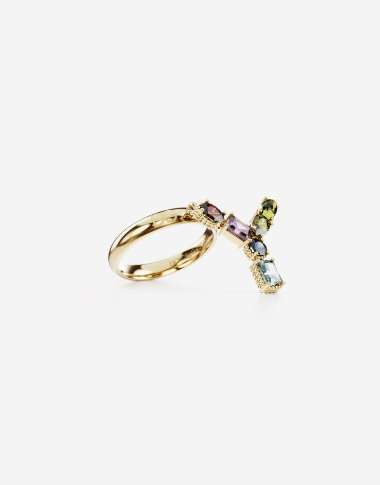 Dolce & Gabbana Rainbow alphabet Y ring in yellow gold with multicolor fine gems ORO WRMR1GWMIXY